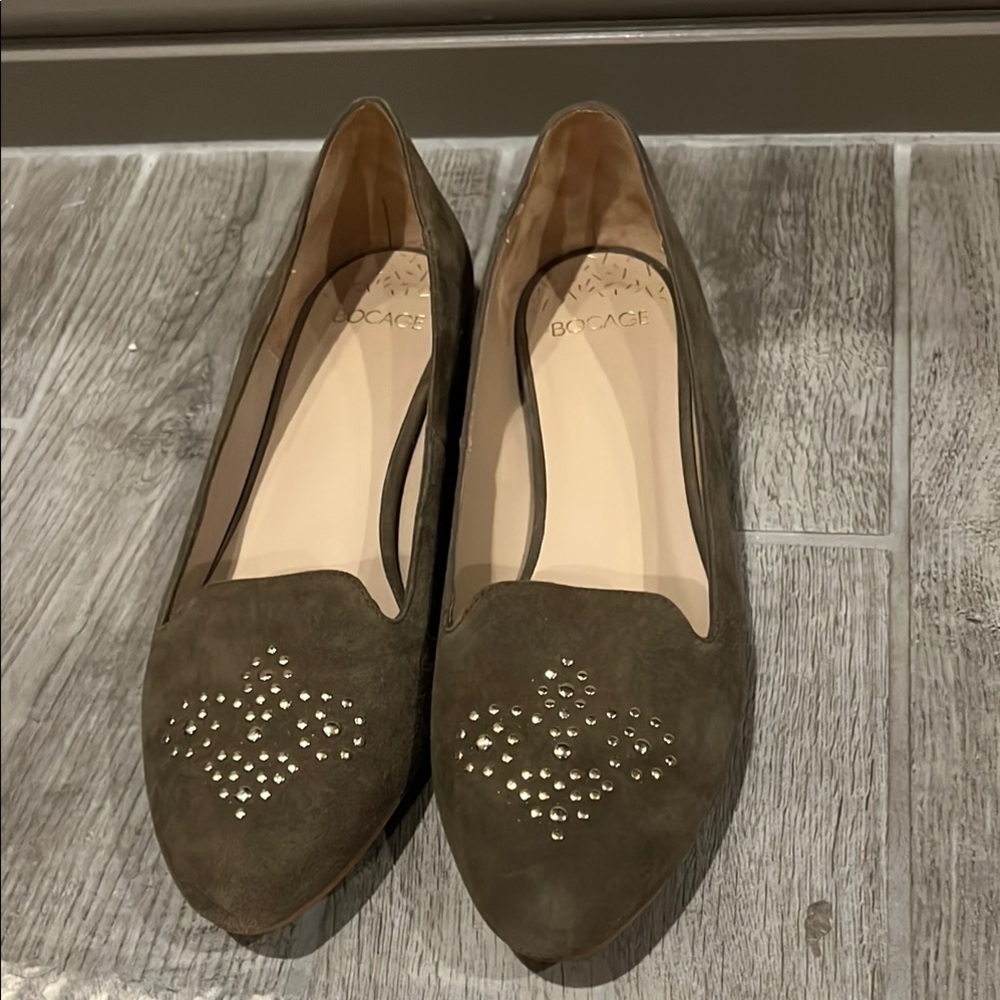 Bocage brown suede Loafers with Gold studded toe design size 39 or US 8 1/2